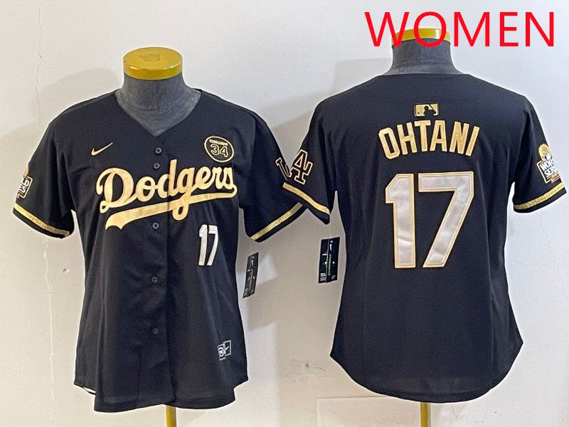 Women Los Angeles Dodgers #17 Ohtani Black Gold 2025 Nike MLB Jersey style 414